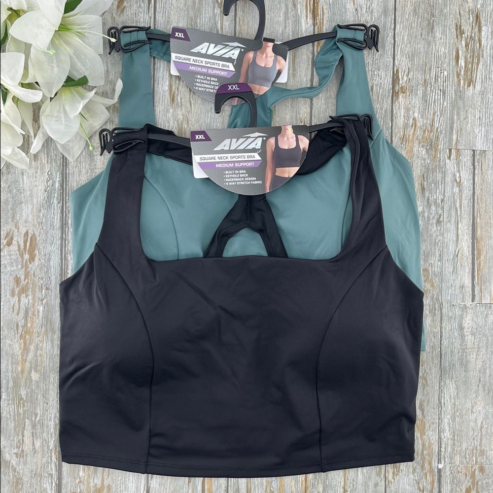 Avia Women's Square Neck Sports Bras - Black and Teal XXL